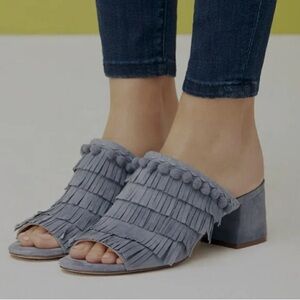 Sole Society Harriet Fringe Mule Blue Boho size 8.5